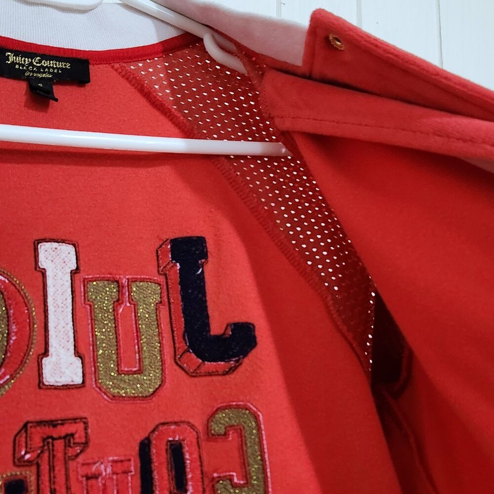 Juicy Couture Black Label Women's S Red Velour Graphic Bomber Varsity Jacket - Picture 4 of 16